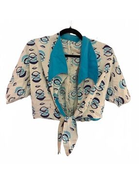 Vintage Koret 80s Abstract Print Cropped Button-Up Blouse